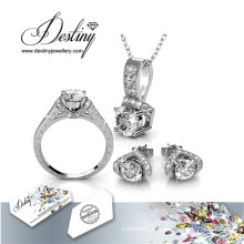 Destino joias cristal de Swarovski Eve conjunto brincos e anel pingente